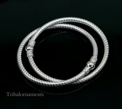 Vintage traditional sterling silver bangle bracelet pair by Tribal Ornaments, handcrafted Indian jewelry for boys and girls.
