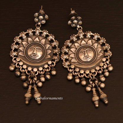 Vintage sun design 925 sterling silver drop dangling bells stud earrings customized jewelry bridesmaid gifting girl's tribal jewelry s351 - TRIBAL ORNAMENTS