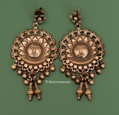 Vintage sun design 925 sterling silver drop dangling bells stud earrings customized jewelry bridesmaid gifting girl's tribal jewelry s351 - TRIBAL ORNAMENTS