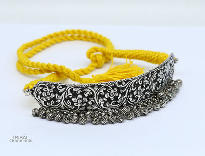 Vintage tribal sterling silver charm necklace with customized chitai and kandrai work, fits as a choker, tribal jewelry set.