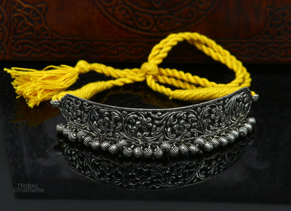 Vintage tribal style 925 sterling silver charm necklace with customized chitai and kandrai work, perfect as a tribal jewelry choker.