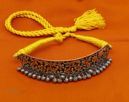 Vintage tribal choker necklace with 925 sterling silver customized chitai and kandrai work, featuring traditional tribal jewelry design.