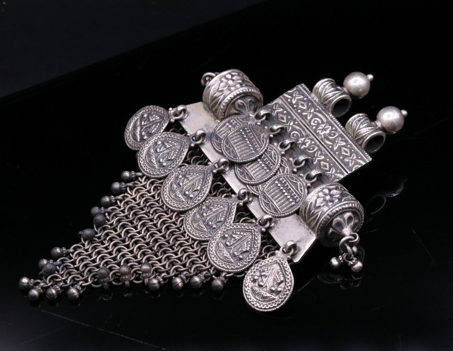 Vintage Traditional trendy design 925 sterling silver handmade long pendant necklace tribal ethnic Banjara Boho jewelry from india nsp330 - TRIBAL ORNAMENTS