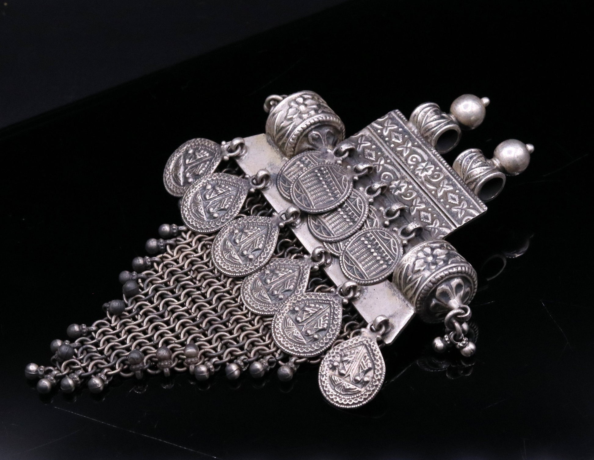 Vintage Traditional trendy design 925 sterling silver handmade long pendant necklace tribal ethnic Banjara Boho jewelry from india nsp330 - TRIBAL ORNAMENTS