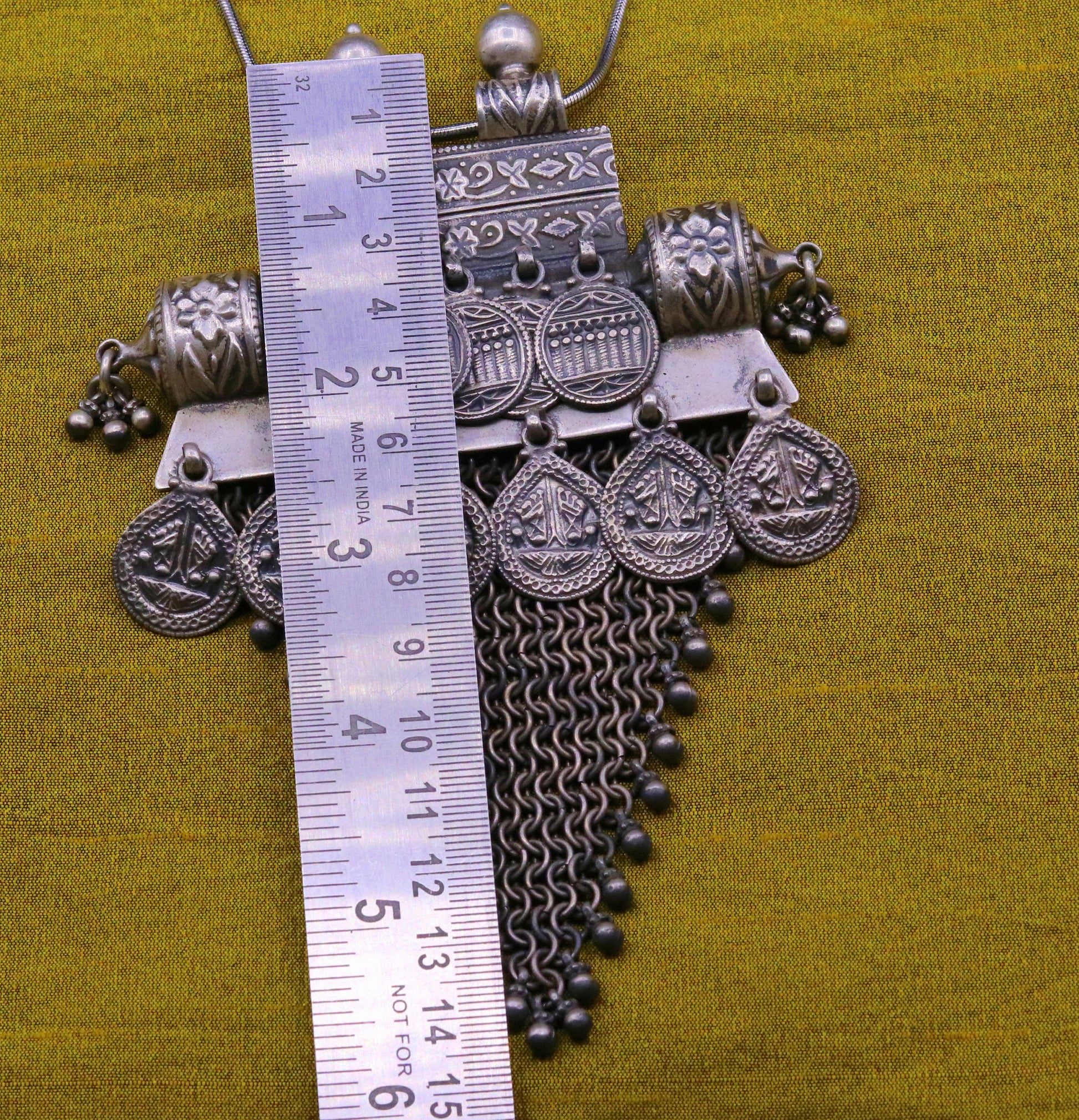 Vintage Traditional trendy design 925 sterling silver handmade long pendant necklace tribal ethnic Banjara Boho jewelry from india nsp330 - TRIBAL ORNAMENTS