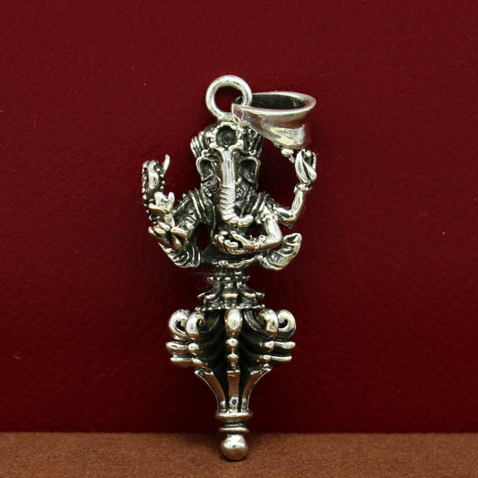 Sterling silver Lord Ganesha pendant from TRIBAL ORNAMENTS, unisex handmade jewelry with intricate design and personalized style.