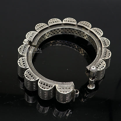 925 sterling silver tribal bangle bracelet with intricate cultural designs, perfect for wedding and dance jewelry.