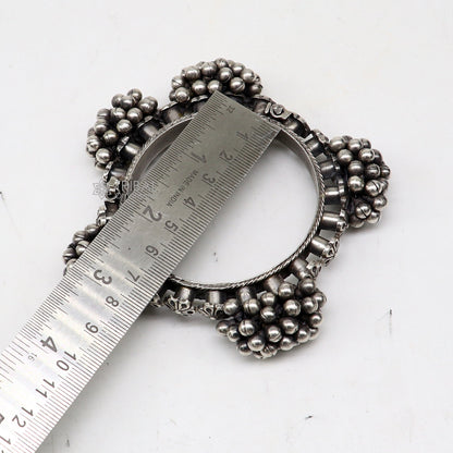 Vintage tribal style 925 sterling silver bangle bracelet with silver beads, handmade cultural jewelry, perfect for wedding accessories.