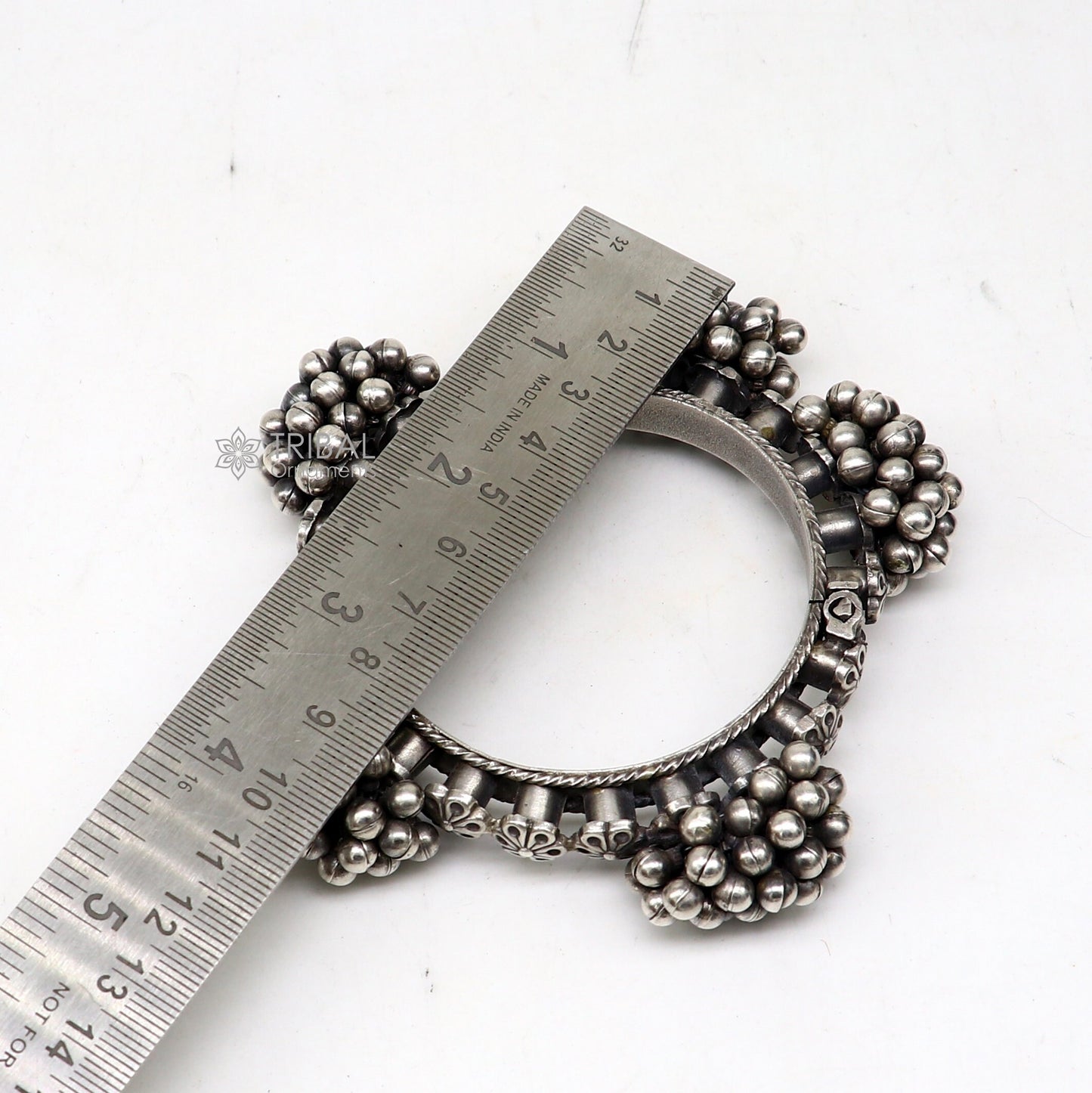 Vintage tribal style 925 sterling silver bangle bracelet with silver bead accents, handmade wedding jewelry by TRIBAL ORNAMENTS.