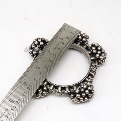 Vintage tribal style 925 sterling silver bangle bracelet with silver bead accents, handmade wedding jewelry by TRIBAL ORNAMENTS.