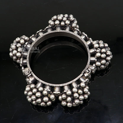 Vintage tribal style 925 sterling silver bangle bracelet with silver beads, handmade unique cultural jewelry for wedding or special occasions.
