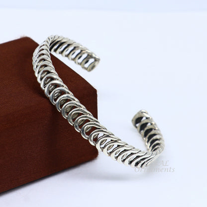 Sterling silver adjustable bangle cuff bracelet by Tribal Ornaments, featuring a vintage unique design for boys and girls.