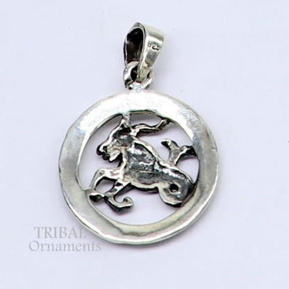 925 sterling silver Makar Rashi zodiac pendant featuring the Capricorn symbol, tribal-inspired horoscope jewelry design.