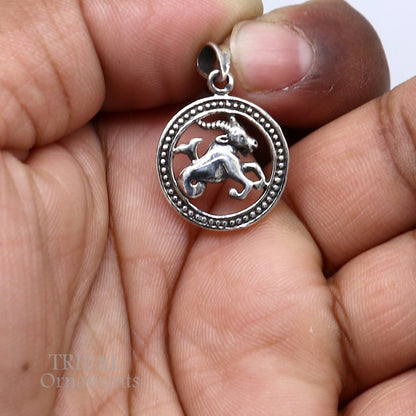 Sterling silver Makar Rashi zodiac pendant featuring Capricorn symbol, ethnic horoscope jewelry by Tribal Ornaments.