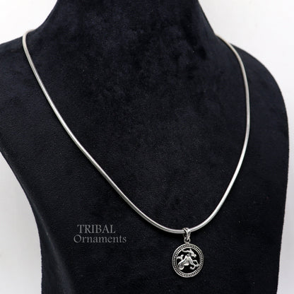 Sterling silver Capricorn zodiac pendant by Tribal Ornaments featuring Makar Rashi symbol for horoscope jewelry.