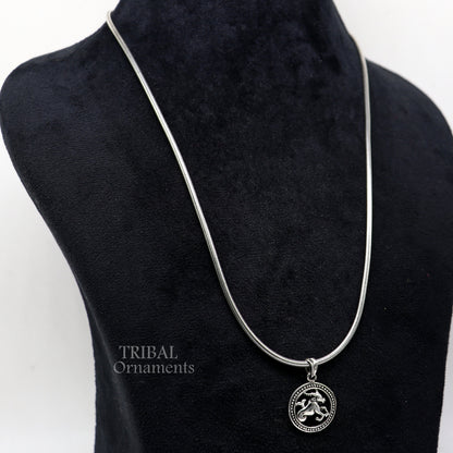 925 sterling silver Makar Rashi horoscope pendant featuring Capricorn zodiac symbol, tribal ornament ethnic jewelry.