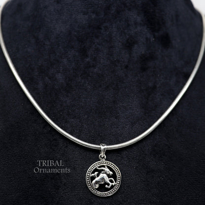925 sterling silver Makar Rashi zodiac pendant featuring Capricorn symbol, ethnic tribal jewelry by TRIBAL ORNAMENTS.