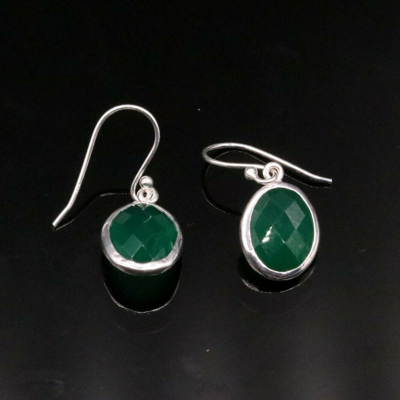 925 SILVER HOOPS DROP DANGLE EARRING FABULOUS GREEN ONYX GIFTING JEWELRY s137 - TRIBAL ORNAMENTS