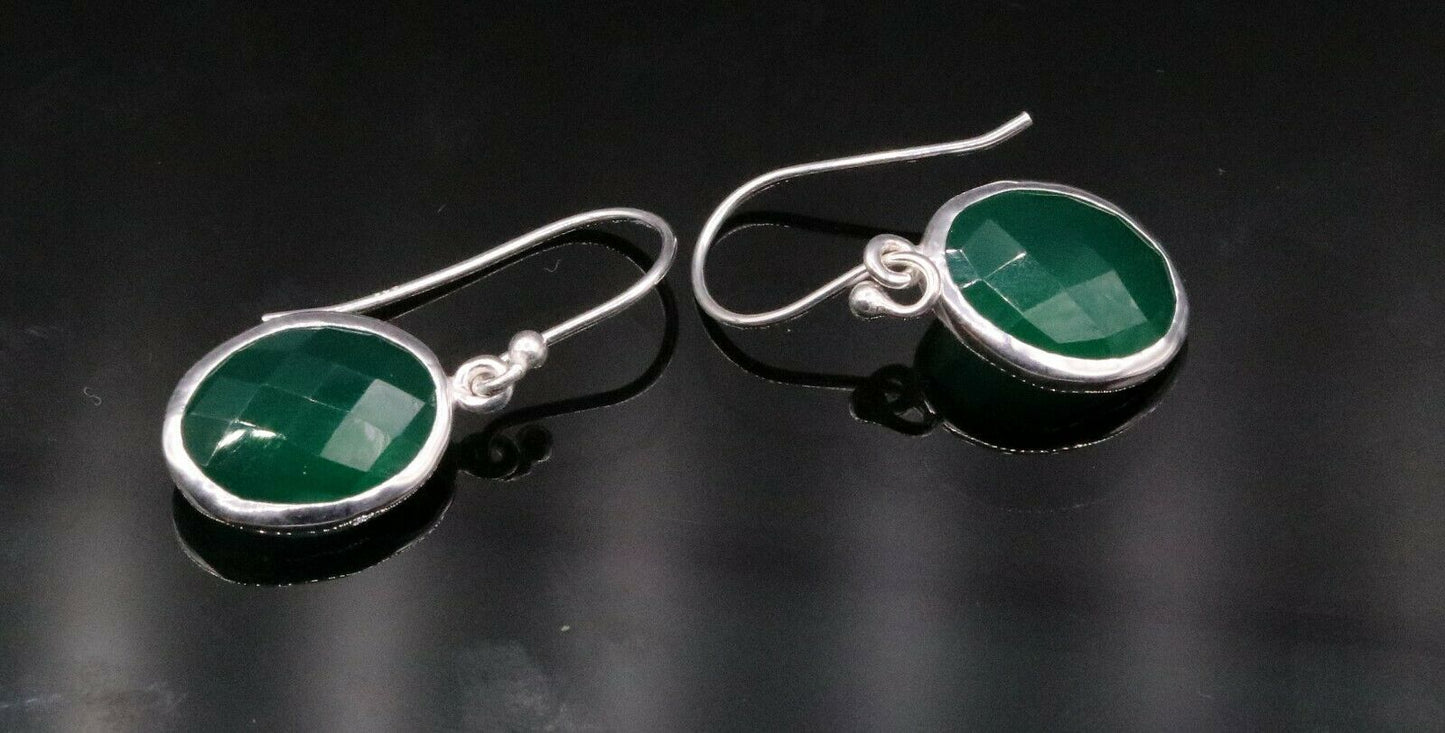 925 SILVER HOOPS DROP DANGLE EARRING FABULOUS GREEN ONYX GIFTING JEWELRY s137 - TRIBAL ORNAMENTS