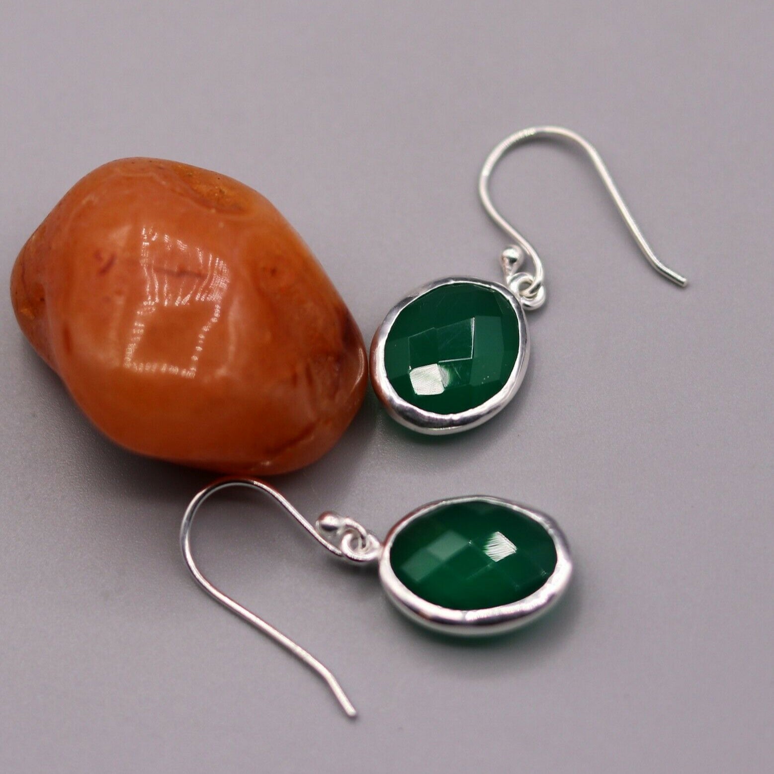 925 SILVER HOOPS DROP DANGLE EARRING FABULOUS GREEN ONYX GIFTING JEWELRY s137 - TRIBAL ORNAMENTS