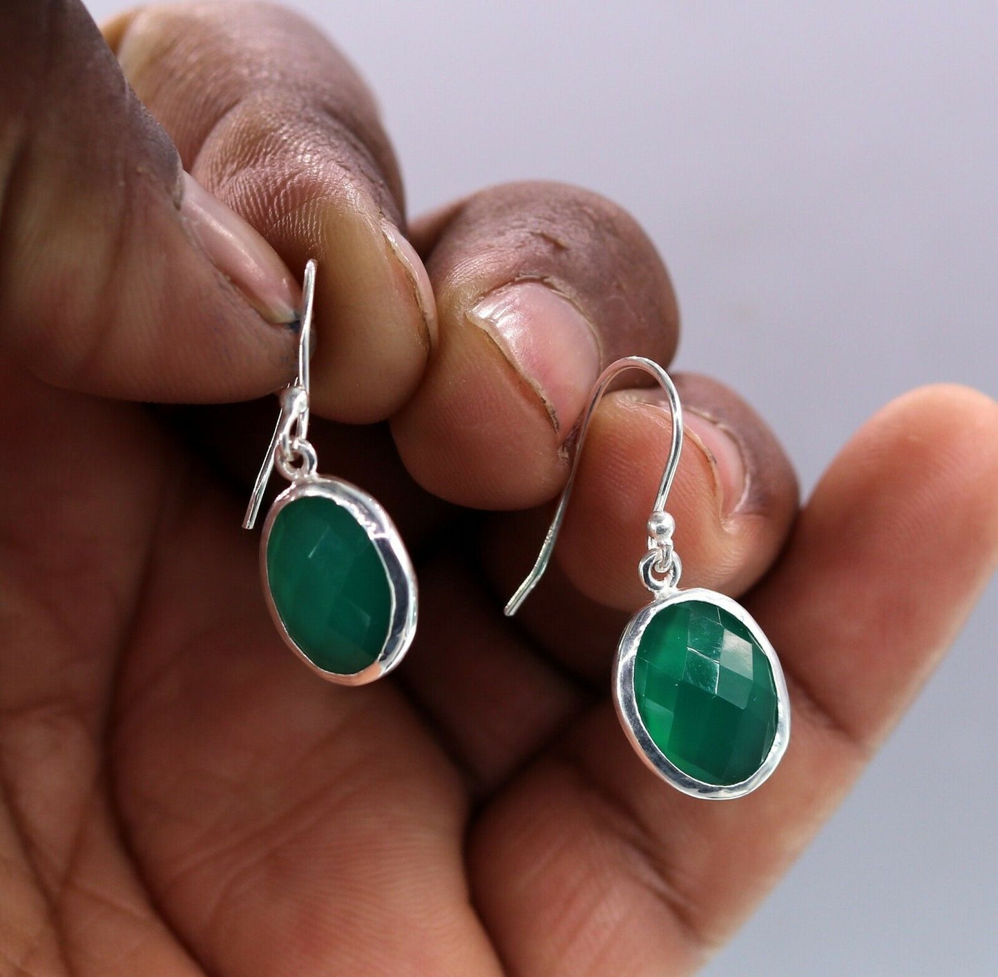 925 SILVER HOOPS DROP DANGLE EARRING FABULOUS GREEN ONYX GIFTING JEWELRY s137 - TRIBAL ORNAMENTS