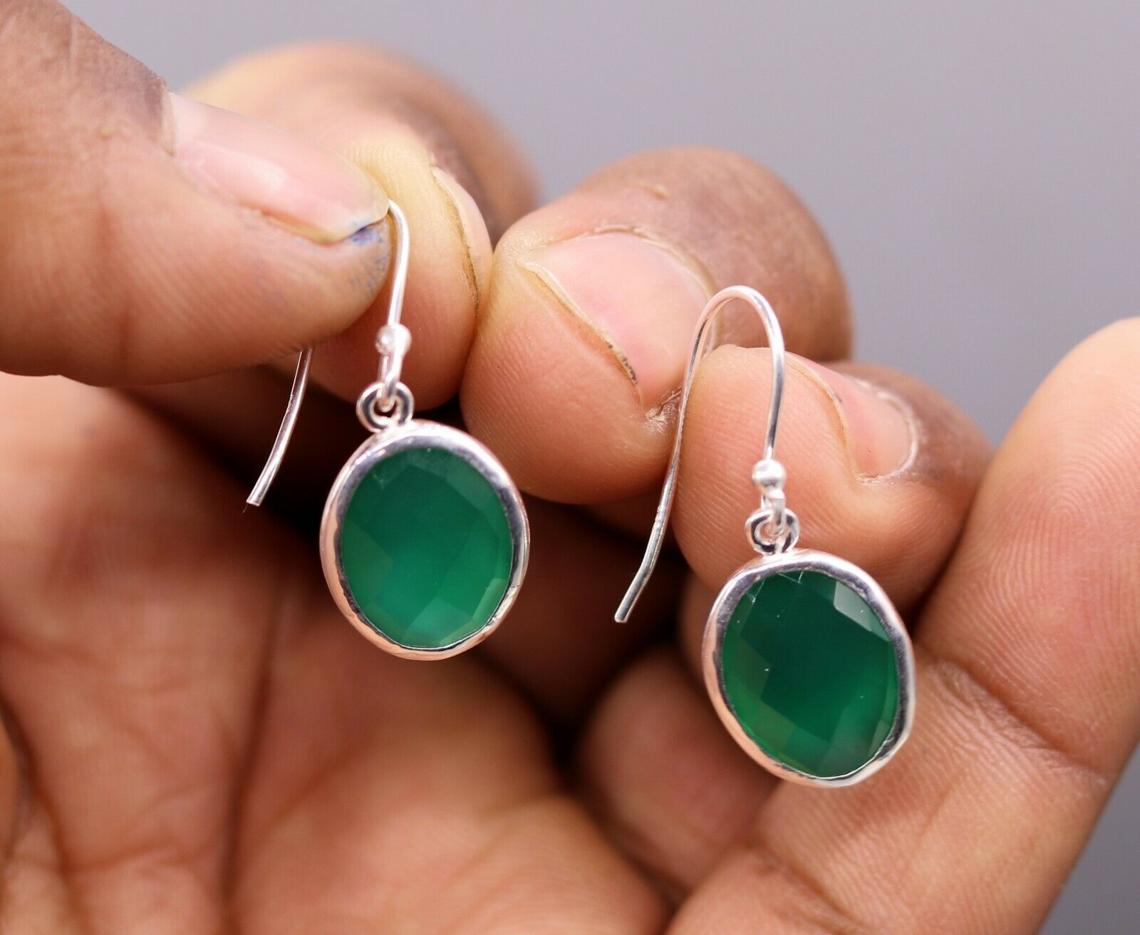 925 SILVER HOOPS DROP DANGLE EARRING FABULOUS GREEN ONYX GIFTING JEWELRY s137 - TRIBAL ORNAMENTS