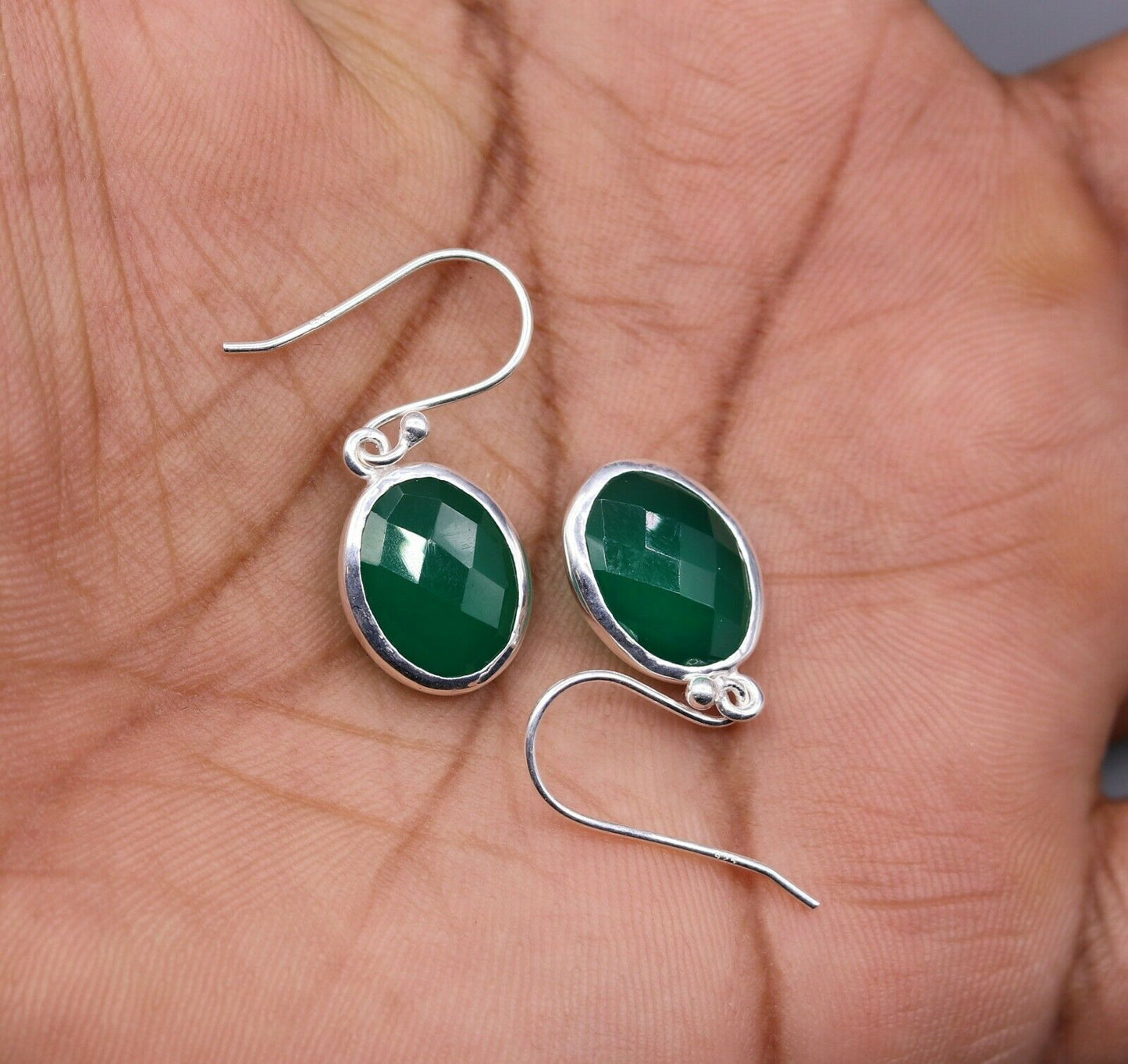 925 SILVER HOOPS DROP DANGLE EARRING FABULOUS GREEN ONYX GIFTING JEWELRY s137 - TRIBAL ORNAMENTS