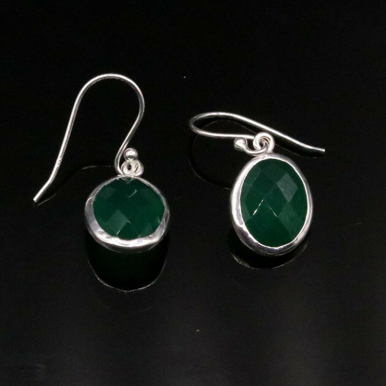 925 SILVER HOOPS DROP DANGLE EARRING FABULOUS GREEN ONYX GIFTING JEWELRY s137 - TRIBAL ORNAMENTS