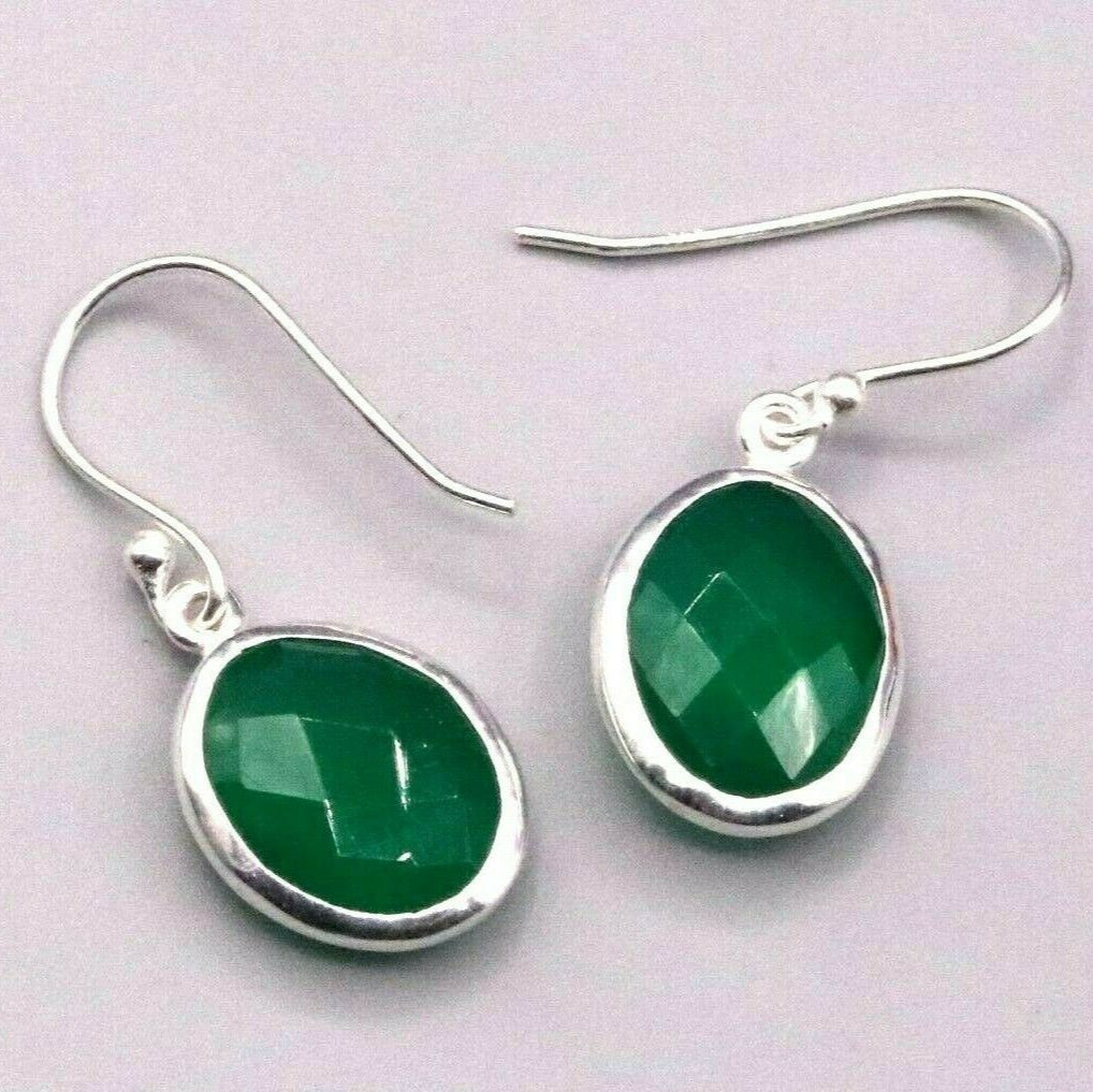 925 SILVER HOOPS DROP DANGLE EARRING FABULOUS GREEN ONYX GIFTING JEWELRY s137 - TRIBAL ORNAMENTS