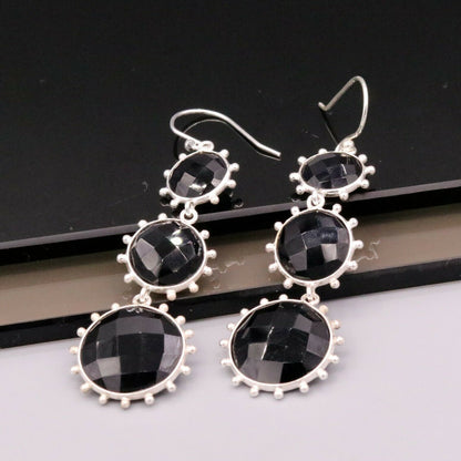 BLACK ONYX 925 SILVER HANDMADE EARRINGS DANGLING GORGEOUS JEWELRY GIRLS s174 - TRIBAL ORNAMENTS