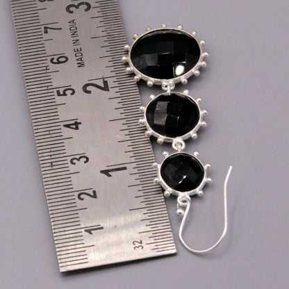 BLACK ONYX 925 SILVER HANDMADE EARRINGS DANGLING GORGEOUS JEWELRY GIRLS s174 - TRIBAL ORNAMENTS