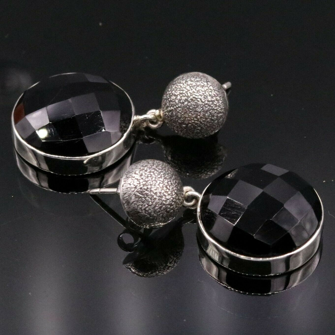 BOLLYWOOD STYLE 925 SILVER HANDMADE BLACK ONYX STONE HOOPS EARRING DANGLE s152 - TRIBAL ORNAMENTS