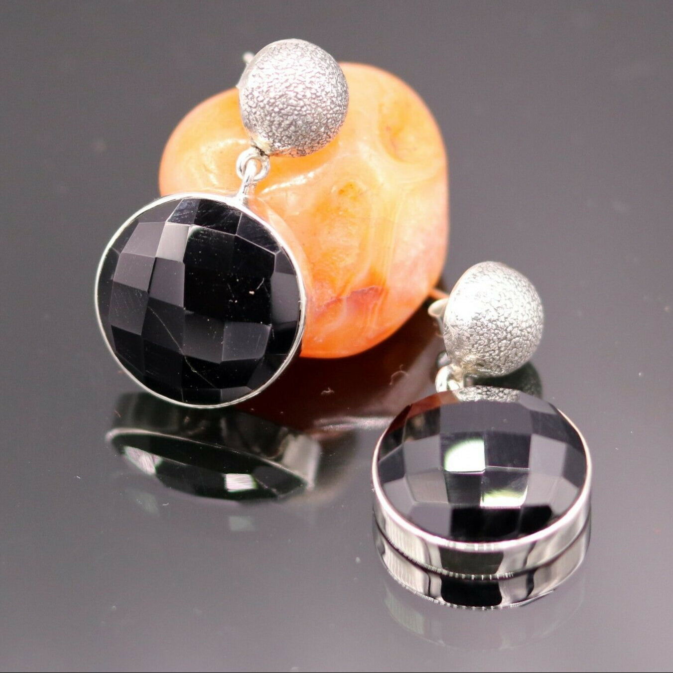 BOLLYWOOD STYLE 925 SILVER HANDMADE BLACK ONYX STONE HOOPS EARRING DANGLE s152 - TRIBAL ORNAMENTS