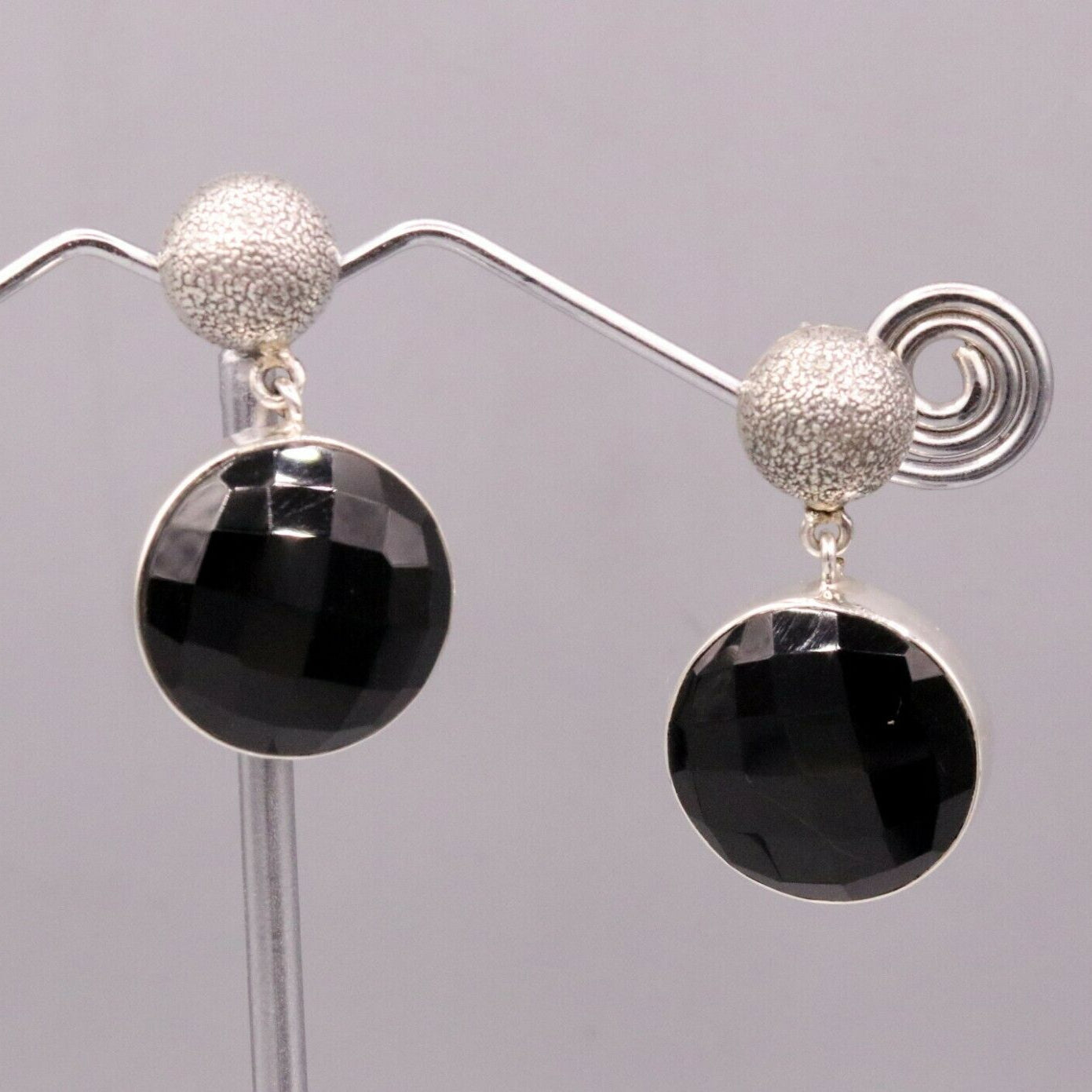 BOLLYWOOD STYLE 925 SILVER HANDMADE BLACK ONYX STONE HOOPS EARRING DANGLE s152 - TRIBAL ORNAMENTS