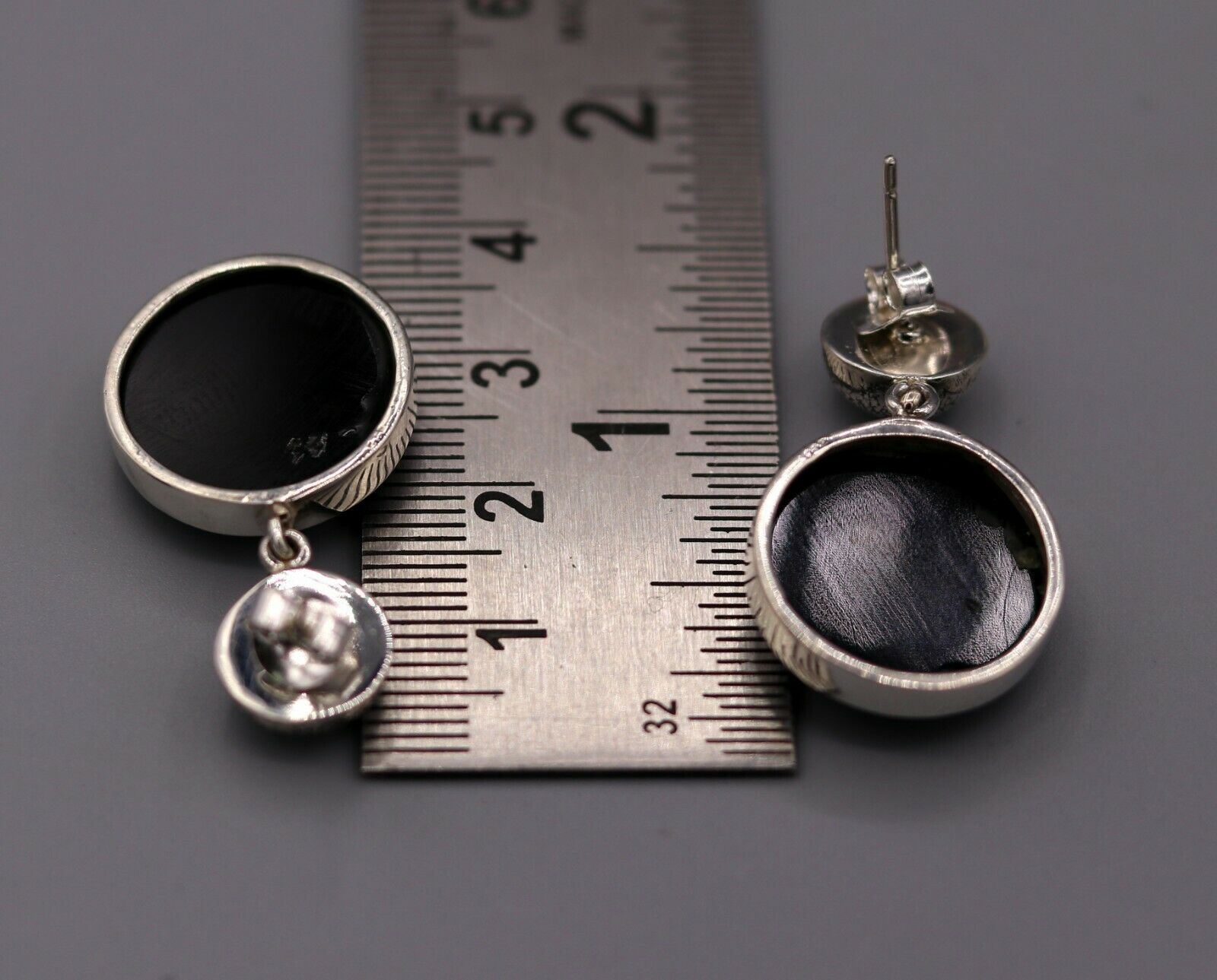 BOLLYWOOD STYLE 925 SILVER HANDMADE BLACK ONYX STONE HOOPS EARRING DANGLE s152 - TRIBAL ORNAMENTS