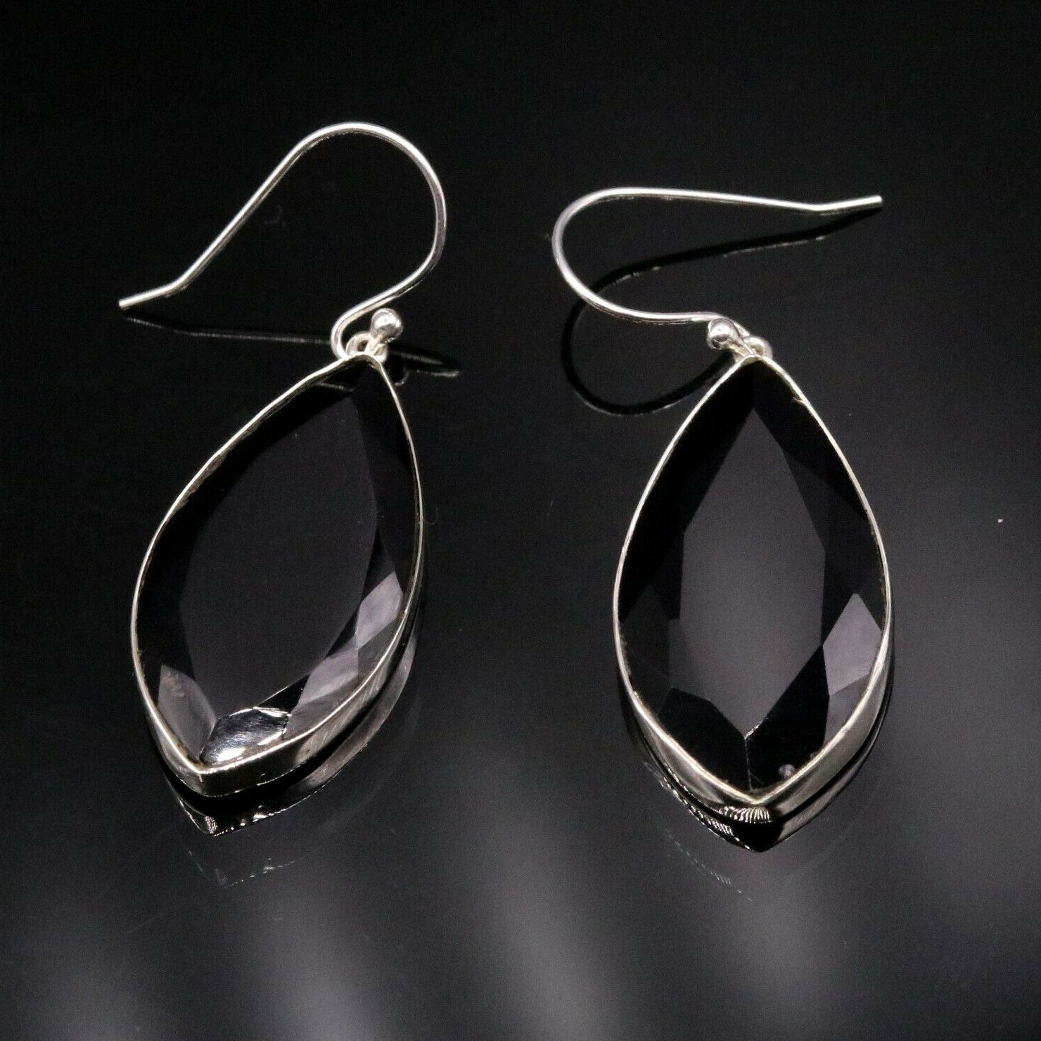 EXCELLENT GIFTING JEWELRY BLACK ONYX 925 SILVER HOOPS DROP DANGLE EARRING s129 - TRIBAL ORNAMENTS