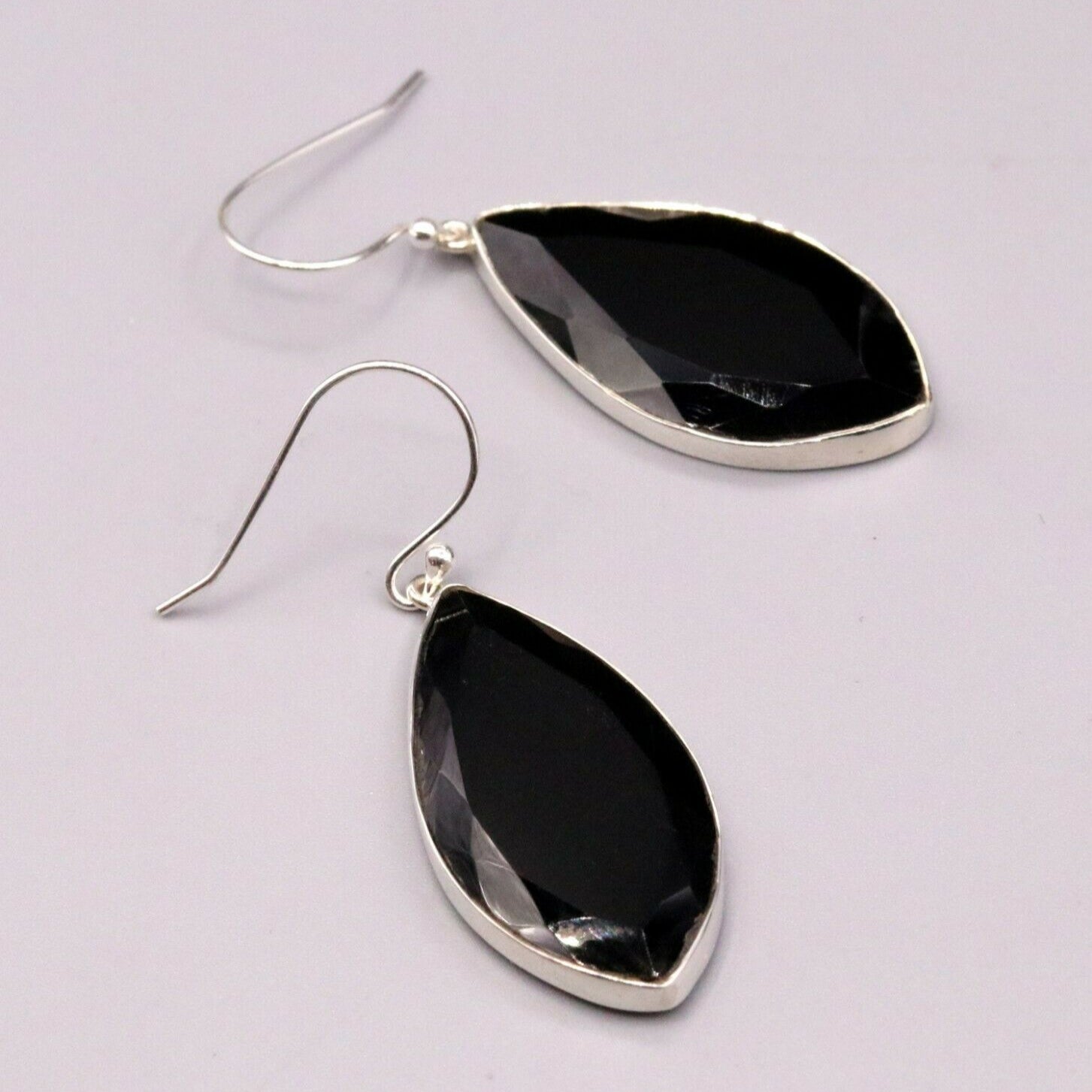 EXCELLENT GIFTING JEWELRY BLACK ONYX 925 SILVER HOOPS DROP DANGLE EARRING s129 - TRIBAL ORNAMENTS