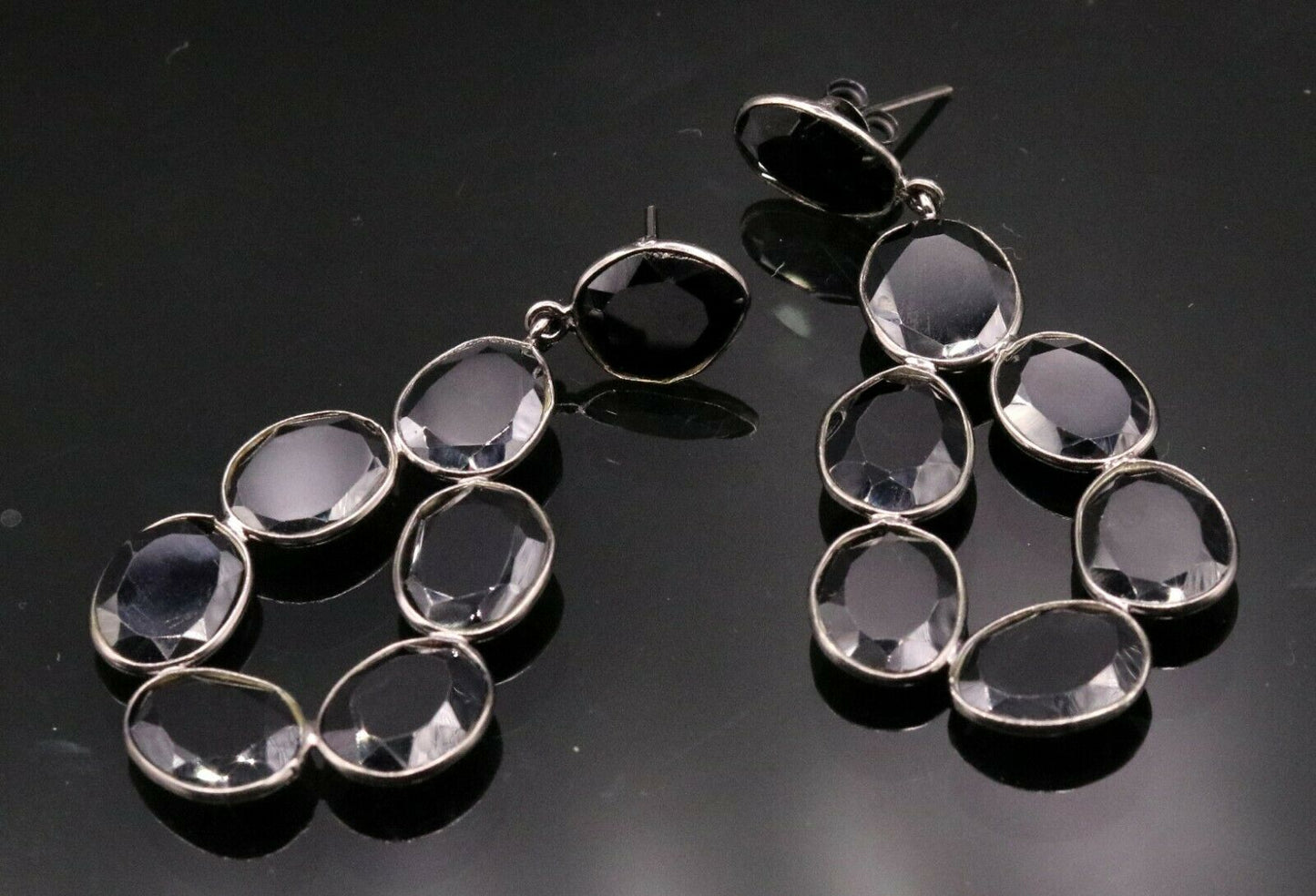 FABULOUS ONYX BOLLYWOOD STYLE 925 SILVER GORGEOUS STUD EARRING DANGLE s154 - TRIBAL ORNAMENTS