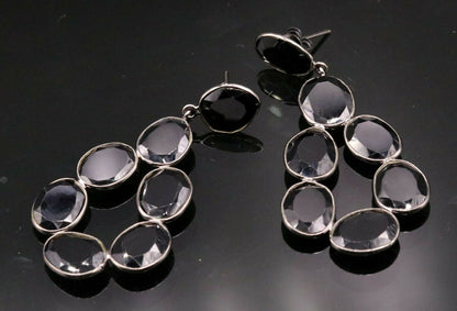 FABULOUS ONYX BOLLYWOOD STYLE 925 SILVER GORGEOUS STUD EARRING DANGLE s154 - TRIBAL ORNAMENTS