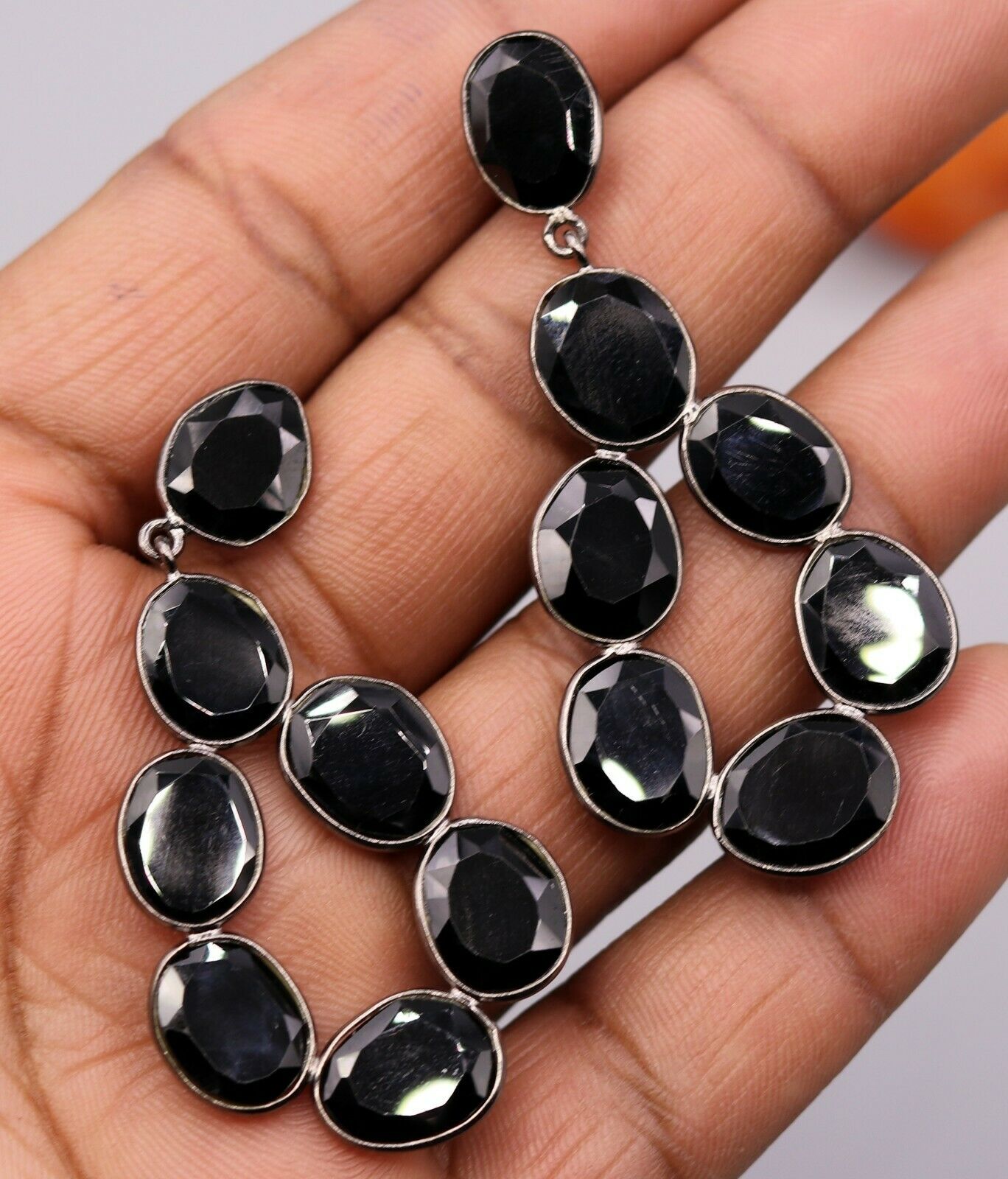 FABULOUS ONYX BOLLYWOOD STYLE 925 SILVER GORGEOUS STUD EARRING DANGLE s154 - TRIBAL ORNAMENTS