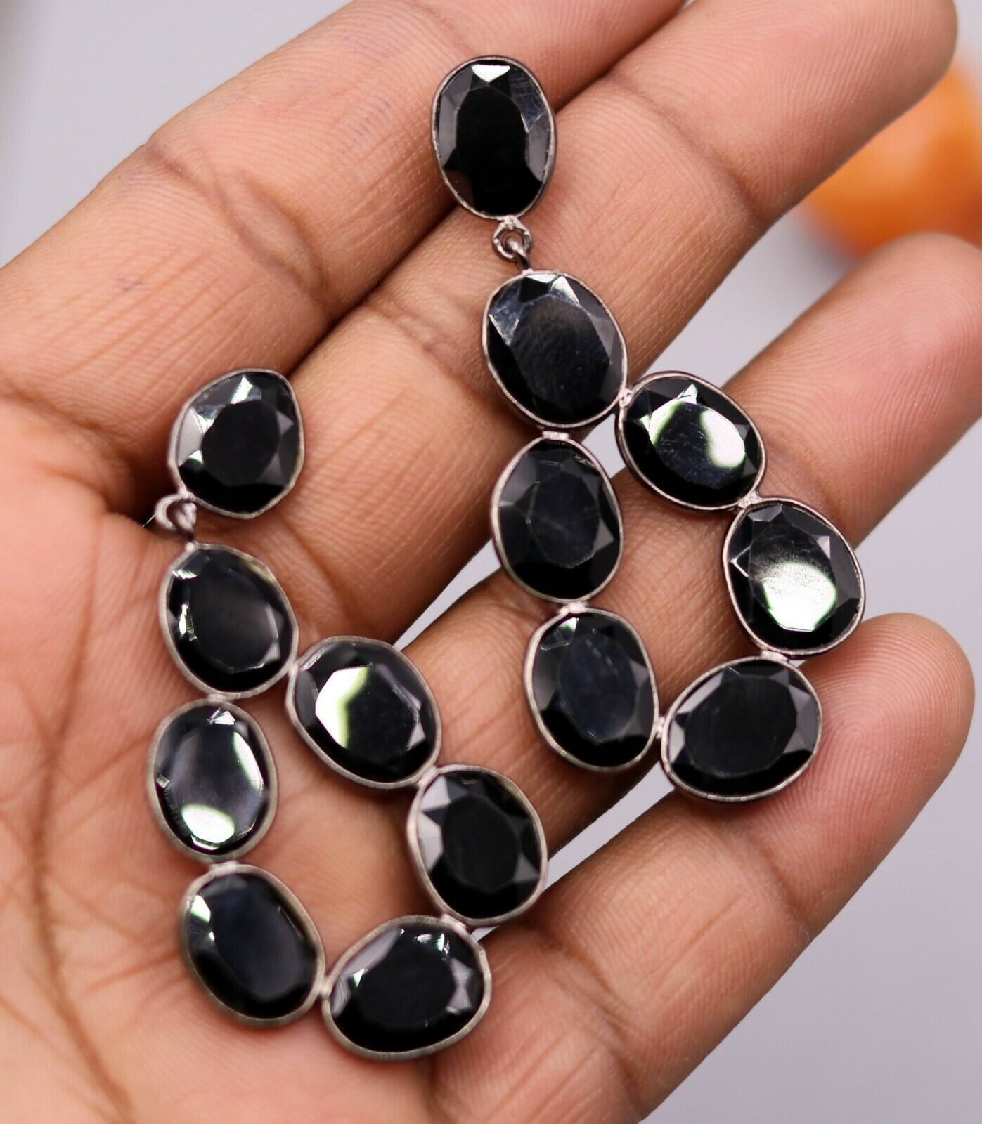 FABULOUS ONYX BOLLYWOOD STYLE 925 SILVER GORGEOUS STUD EARRING DANGLE s154 - TRIBAL ORNAMENTS