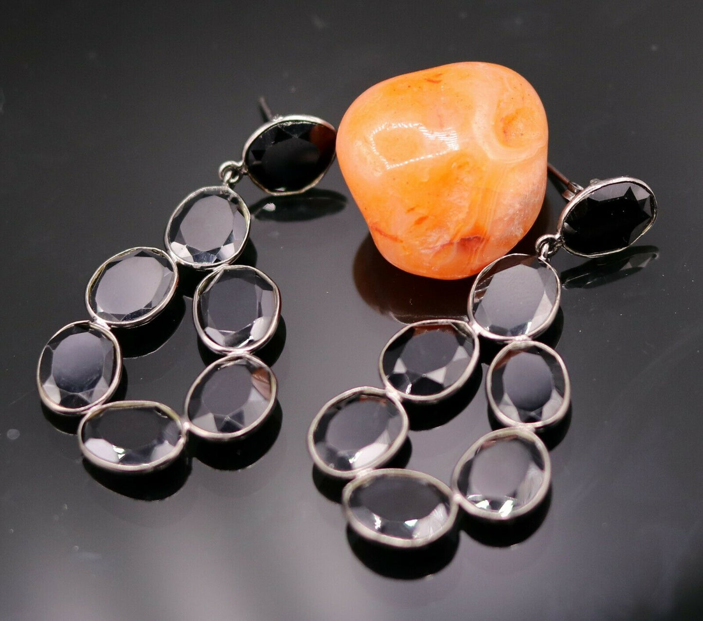 FABULOUS ONYX BOLLYWOOD STYLE 925 SILVER GORGEOUS STUD EARRING DANGLE s154 - TRIBAL ORNAMENTS