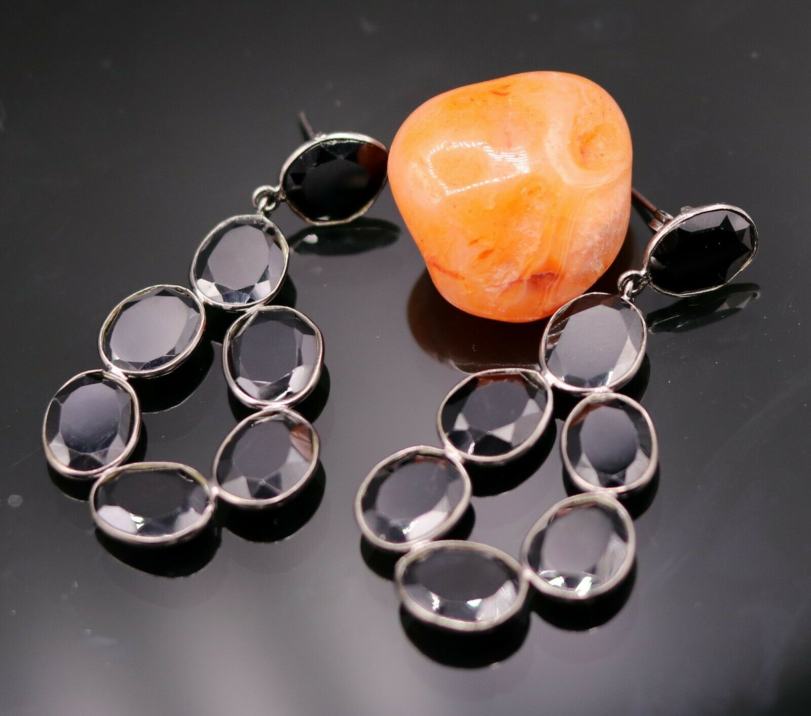 FABULOUS ONYX BOLLYWOOD STYLE 925 SILVER GORGEOUS STUD EARRING DANGLE s154 - TRIBAL ORNAMENTS