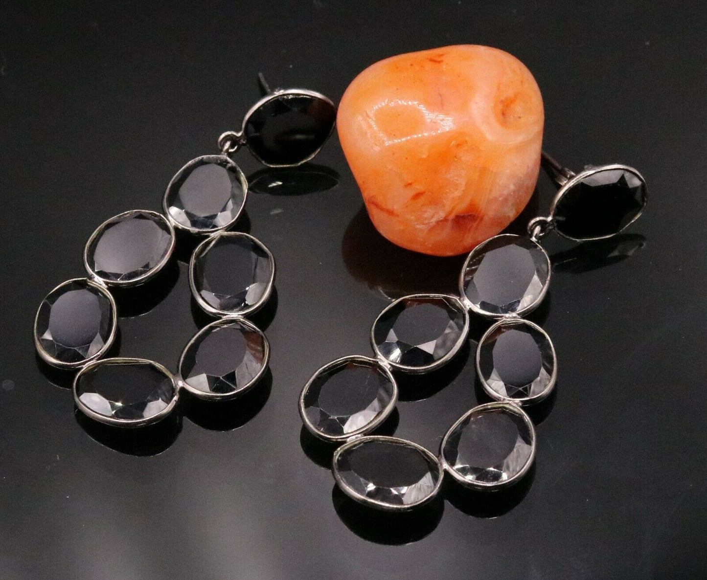 FABULOUS ONYX BOLLYWOOD STYLE 925 SILVER GORGEOUS STUD EARRING DANGLE s154 - TRIBAL ORNAMENTS