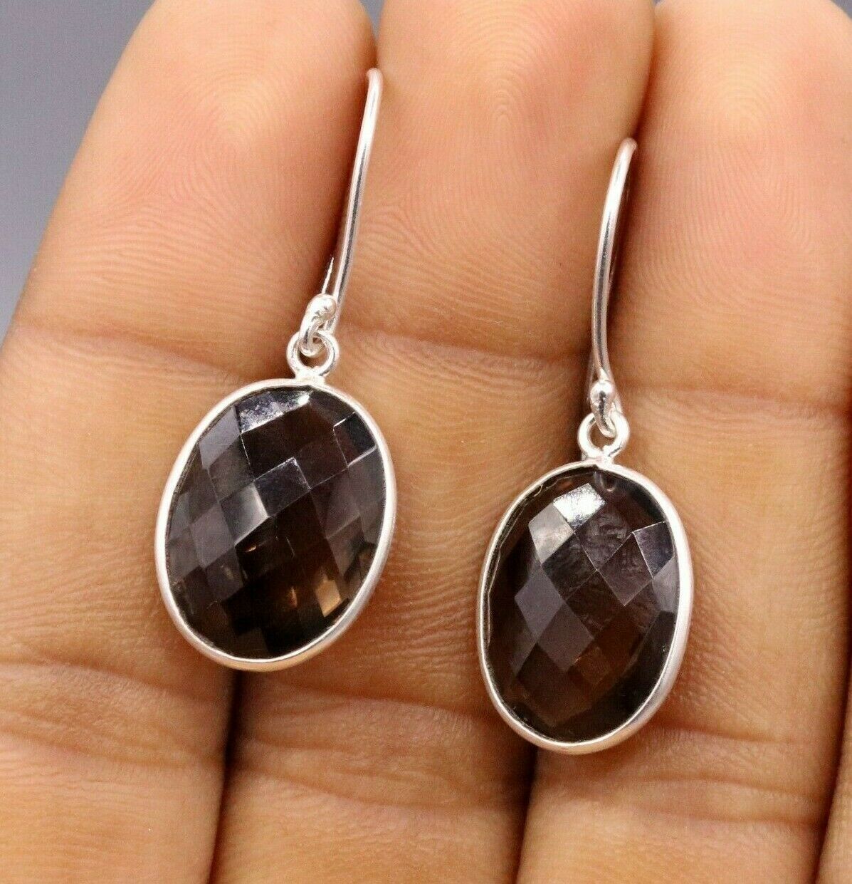 FABULOUS SMOKY QUARTZ 925 SILVER DROP DANGLE HOOPS EARRINGS DAILY USE STUD s183 - TRIBAL ORNAMENTS