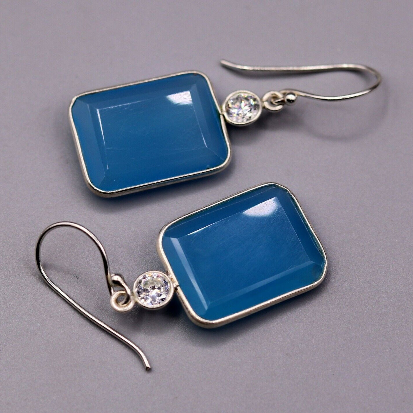 PRETTY SKY BLUE QUARTZ STONE 925 STERLING SILVER DROP DANGLE HOOPS EARRINGS s124 - TRIBAL ORNAMENTS