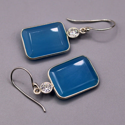 PRETTY SKY BLUE QUARTZ STONE 925 STERLING SILVER DROP DANGLE HOOPS EARRINGS s124 - TRIBAL ORNAMENTS