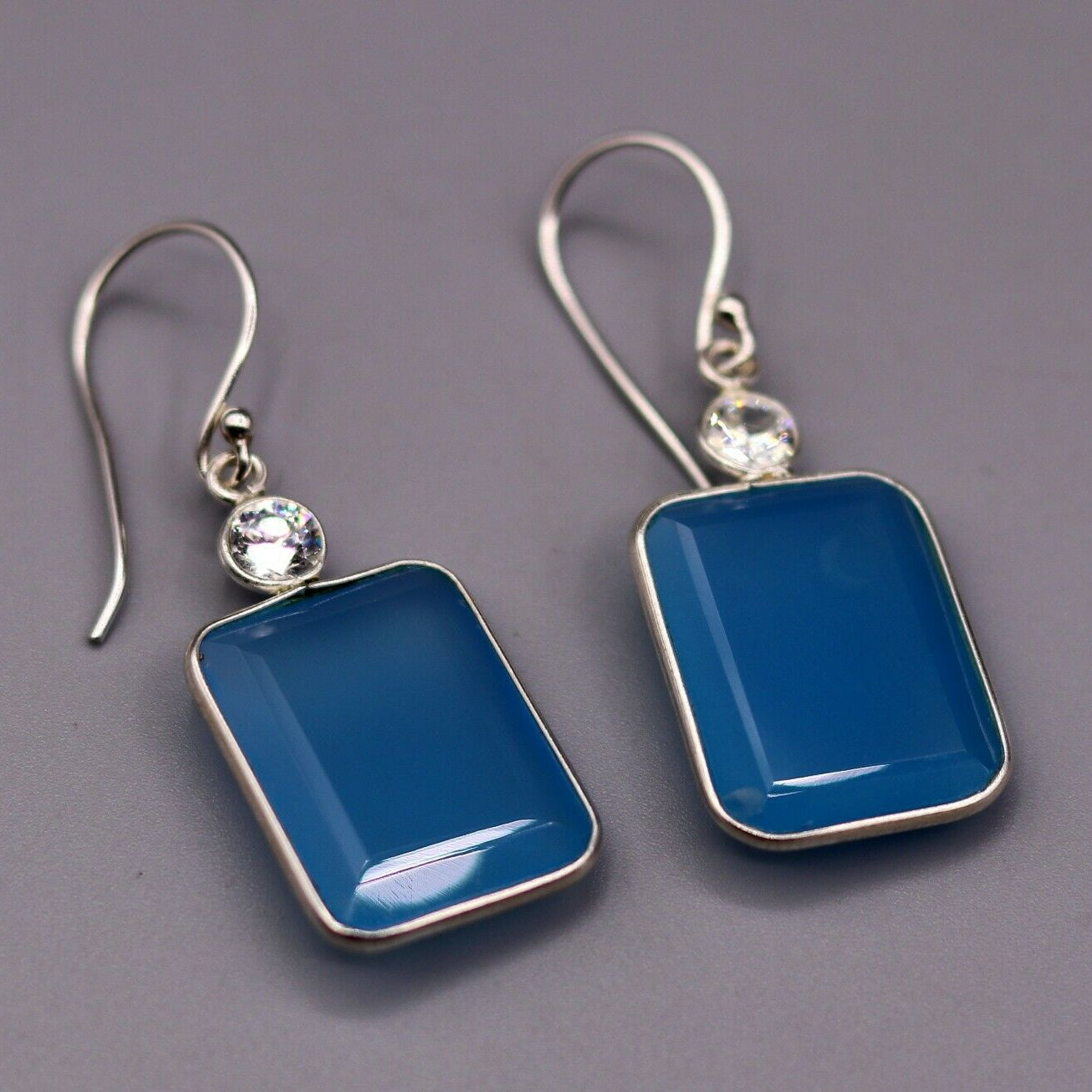 PRETTY SKY BLUE QUARTZ STONE 925 STERLING SILVER DROP DANGLE HOOPS EARRINGS s124 - TRIBAL ORNAMENTS