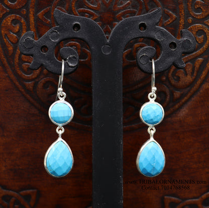 SIMULATED SAPPHIRE 925 SILVER DAILY USE SIMULATED SAPPHIRE HOOPS EARRINGS s02 - TRIBAL ORNAMENTS