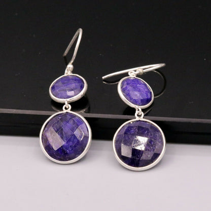 SIMULATED SAPPHIRE 925 SILVER DAILY USE SIMULATED SAPPHIRE HOOPS EARRINGS s163 - TRIBAL ORNAMENTS
